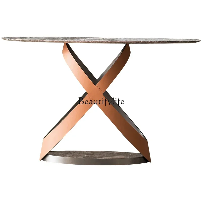 

L*Italian light luxury entrance platform corridor entry luxury stone end view platform minimalist semicircular entrance table