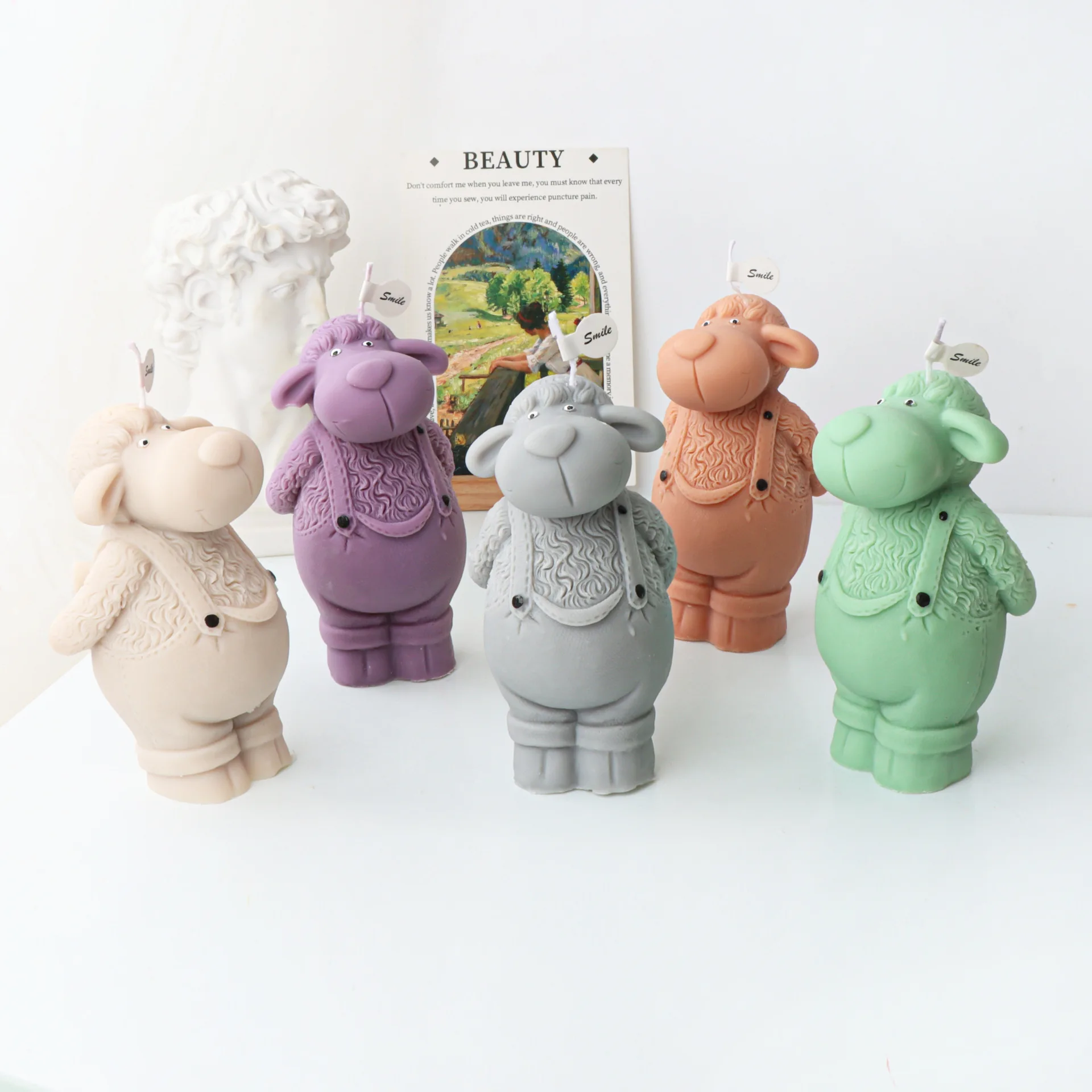 

3D Standing Cute Strappy Sheep Candle Mold New Handmade Aroma Candle Diffuser Plaster Arrangement Silicone Mold