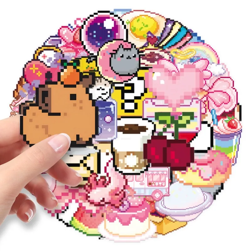 

50 листов/компл., милые мультяшные наклейки в стиле пикселей, прозрачные водонепроницаемые наклейки, милые DIY ноутбук, журнал, канцелярские принадлежности, декор для скрапбукинга