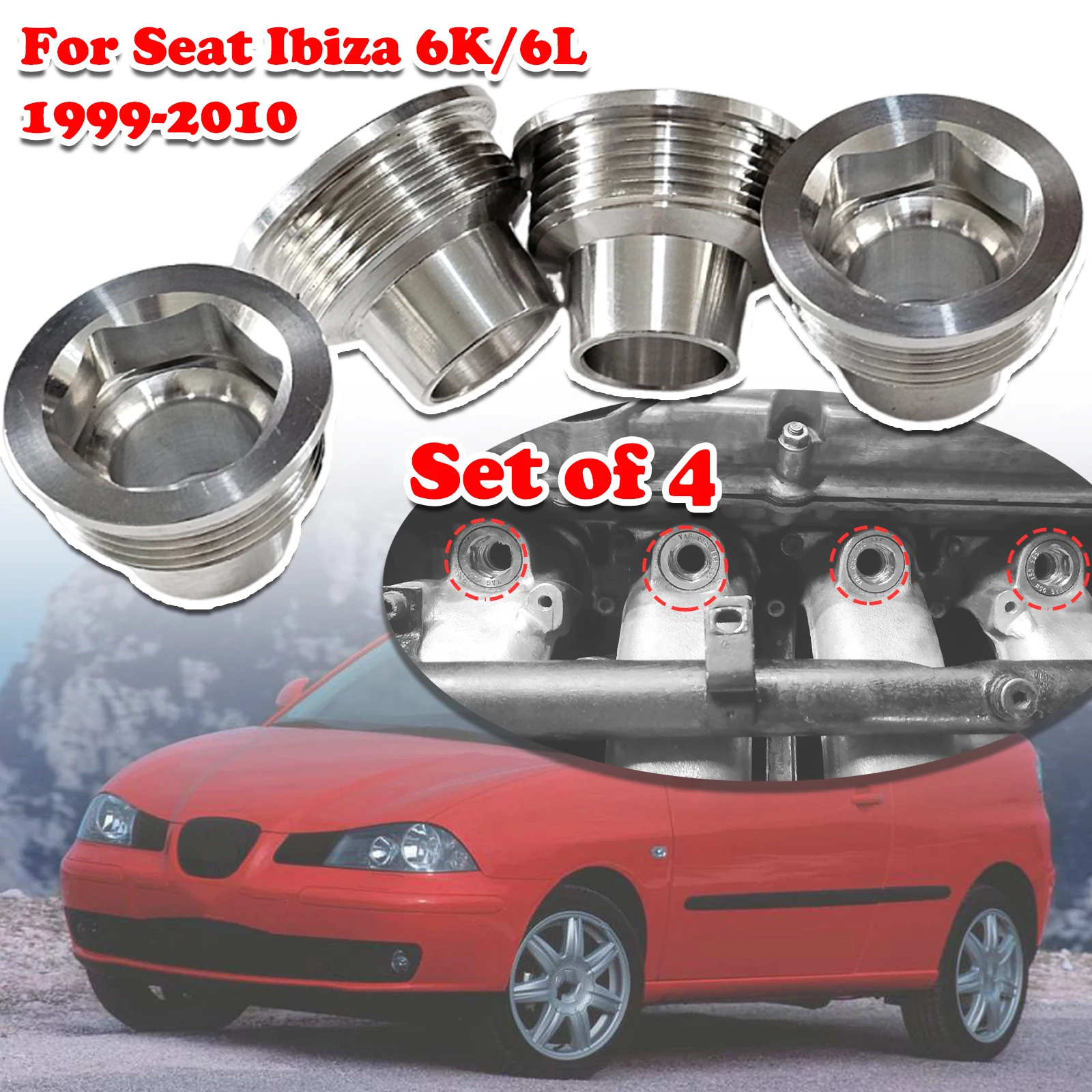 Set of 4 For Seat Ibiza 6K/6L Upgrade Aluminum Fuel Injector Insert Cup Seat Car Replacement Parts 06B133555H 1999 2000 - 2010