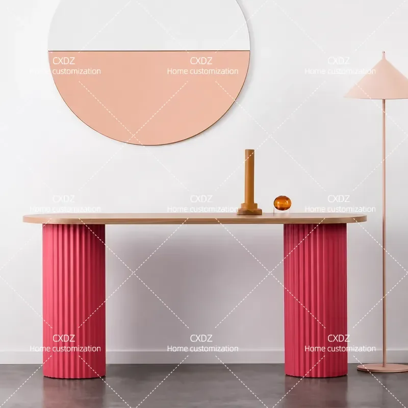 Memphis Style Semicircular Entrance Table Light Luxury Solid Wood Console Simple Modern Art Corridor Display Stand for Home