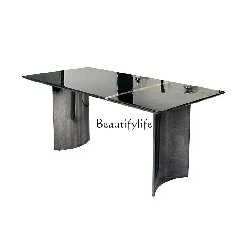 

FG44Black gold natural marble dining table Italian light luxury high-end luxury stone fashion rectangular dining table