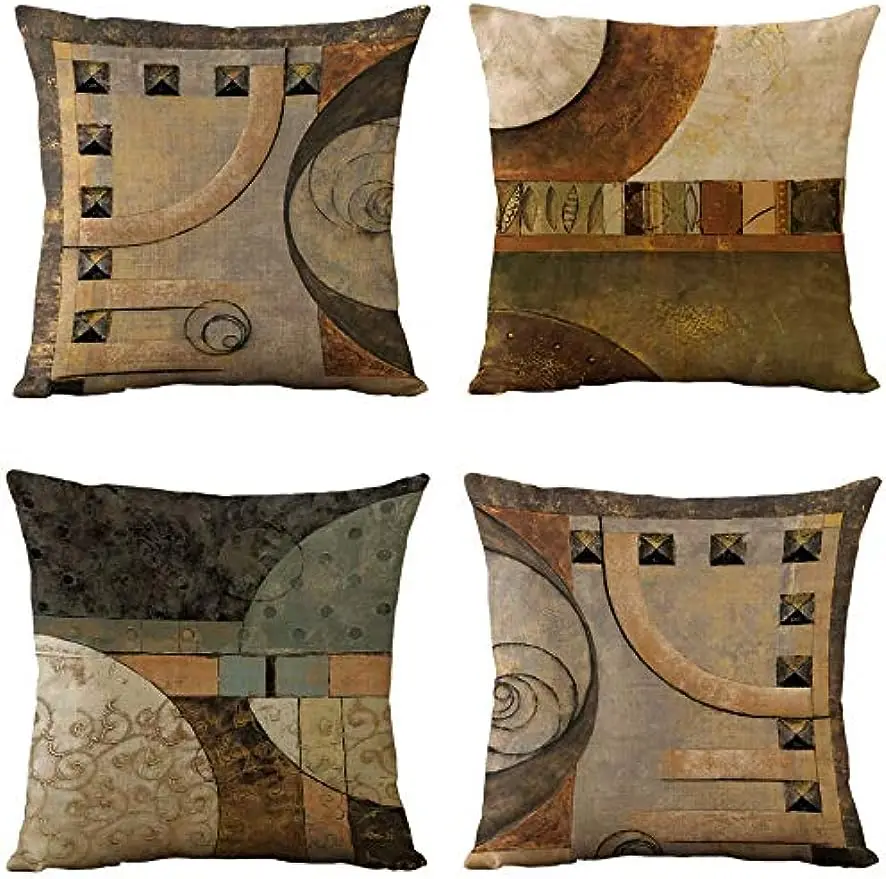 Pillow Cover, 45X45cm, Retro Geometric Decoration Design Living Room Abstract Pattern Printing, Sofa Cushion Cover, Creative