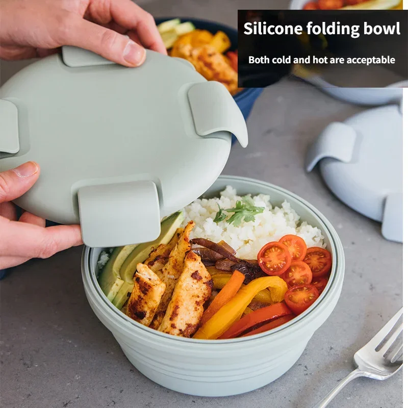 

Silicone Folding Lunch Box, Travel Bowl, Portable Retractable, Instant Noodles, Crisper, Outdoor Picnic, No BPA