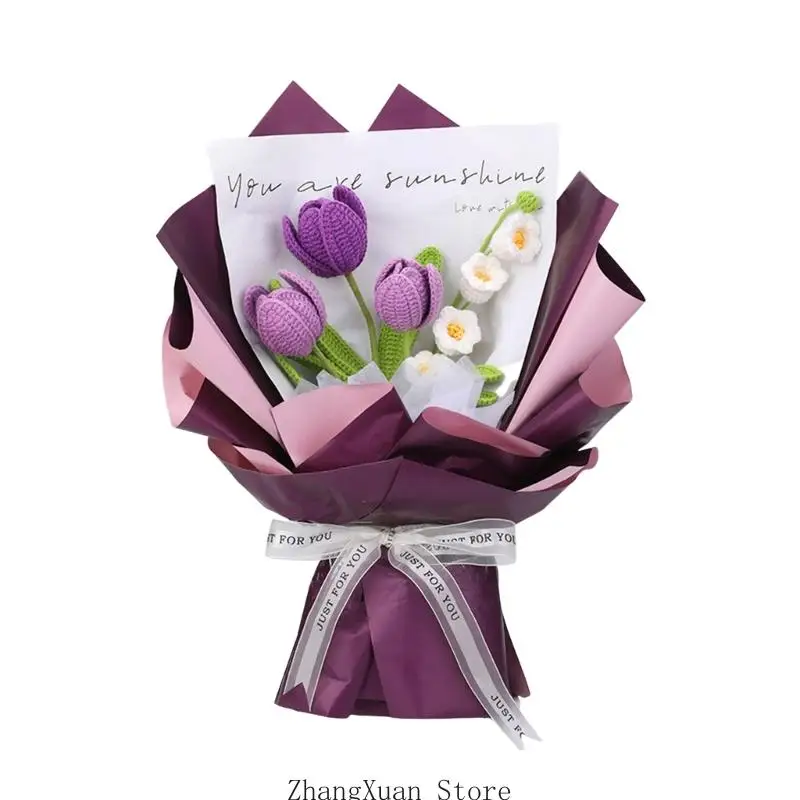 3XUF Crochet Flower Bouquet Set with Crochet Hook Yarn Needle Step-by-Step Instruction and Knitting Accessories for Beginner
