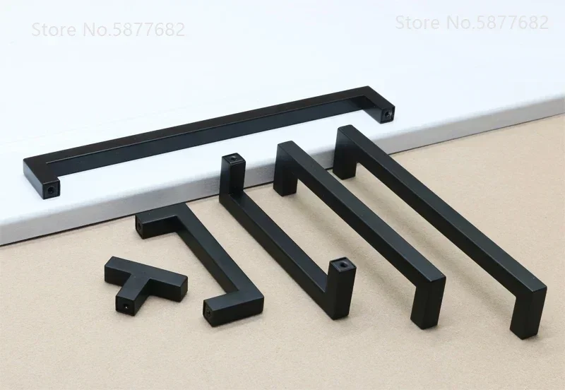 Square Furniture Hardware Black Cabinet Handle Stainless Steel Kitchen Door Knobs Cupboard Wardrobe Drawer Pulls