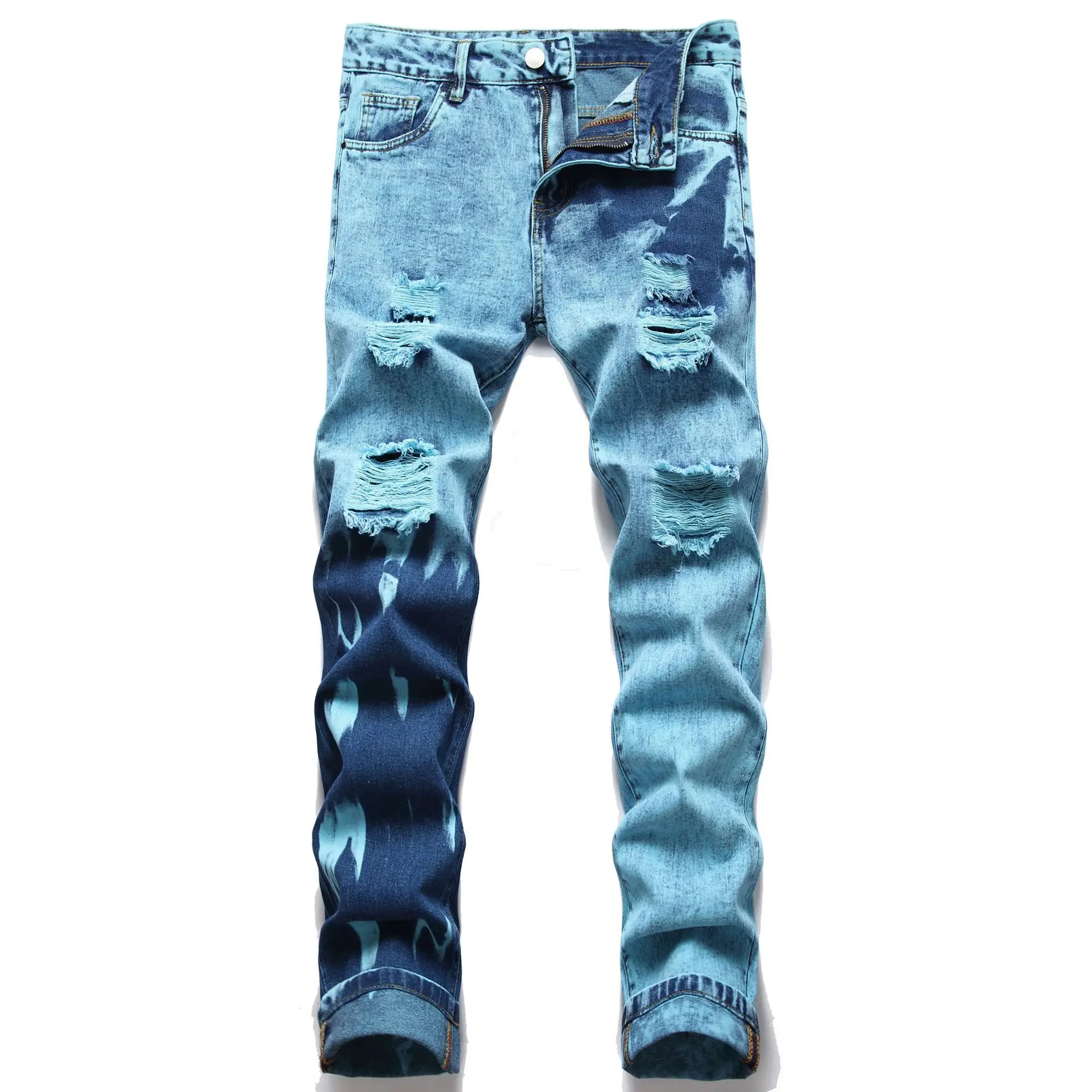 

2023 Men's Ripped Jeans Youth Color Matching Casual Denim