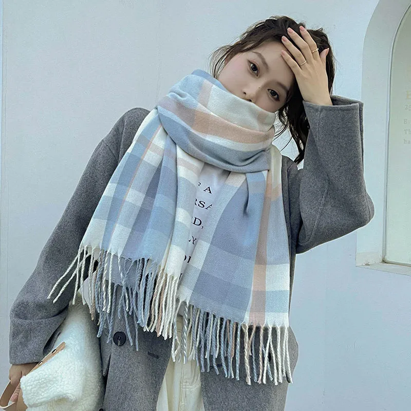 Women Scarf Winter Thick Warm Plaid Scarf Women Korean Couples Neck Warm Scarves Outdoor Wraps With Tassel Casual Shawl Female