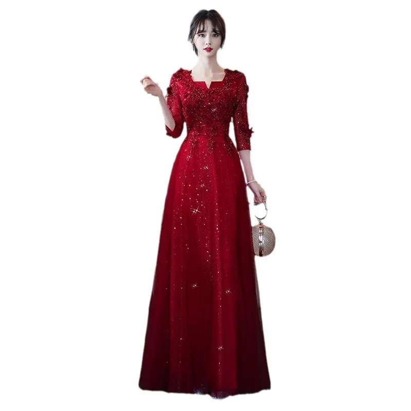 Robe de soiree Wine Red Long Evening Dresses Luxury Appliques Vestido De Festa Women Wedding Formal Party Prom Dress customized