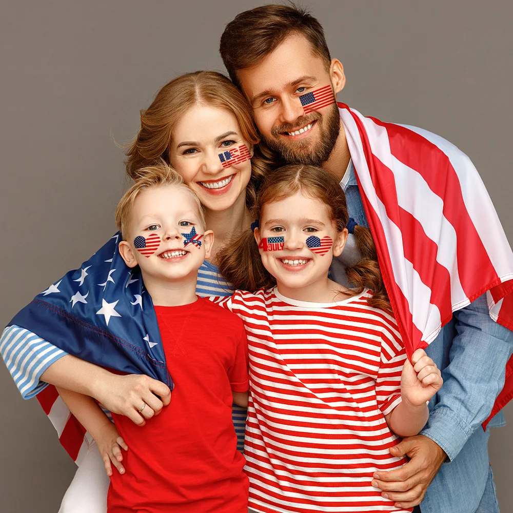 Tatuagens temporárias da bandeira americana dos EUA, adesivos impermeáveis, festa temática patriótica, 4 de julho, 10 folhas