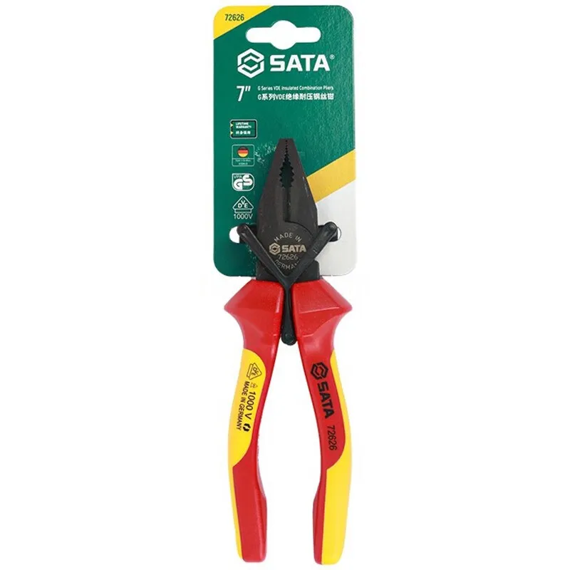 Sata 72626 Steel Wire Pliers VDE Insulated and Pressure Resistant, Labor-Saving Vise Pliers 7“