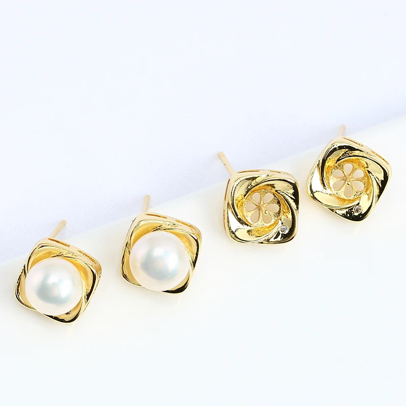 1 Pair E338 Gold Plated Copper S925 Silver Needle Pearl Stud Earrings Findings Jewelry Making DIY Jewelry Accessories
