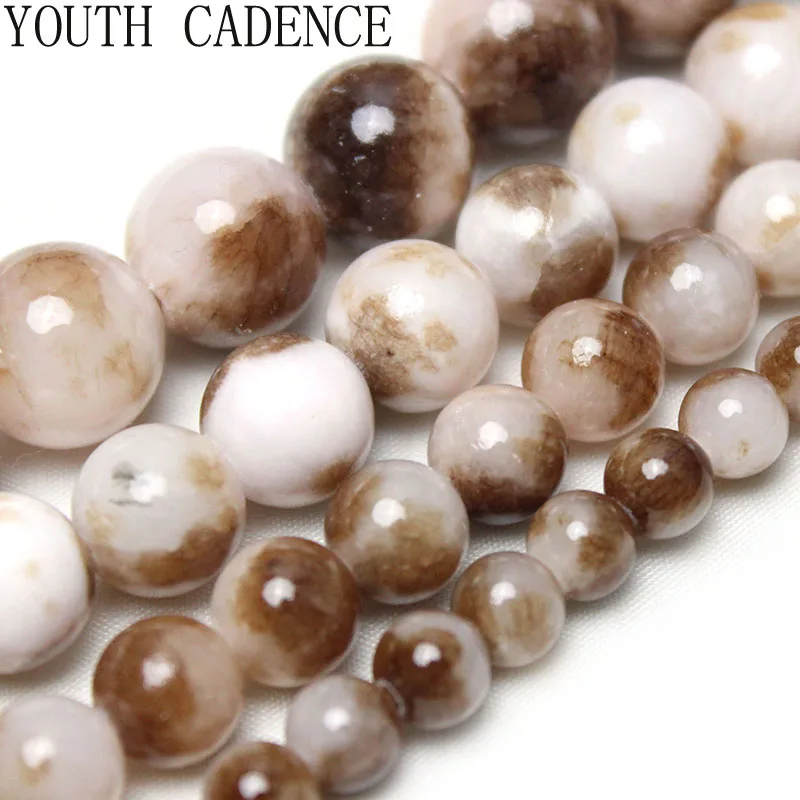 Pedra Natural Café Branco Pérsia Jades Beads Rodada Solta Spacer Beads 15 "Strand 6/8/10/12 MM Para Fazer Jóias DIY Pulseira