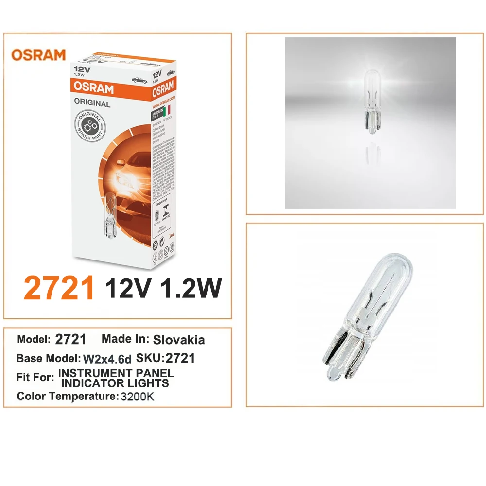 أوسرام 2721 12 فولت 1.2 واط W2x4.6d لمبة أدوات السيارات قاعدة إسفين زجاجية أصلية لأضواء مؤشر لوحة القيادة #4