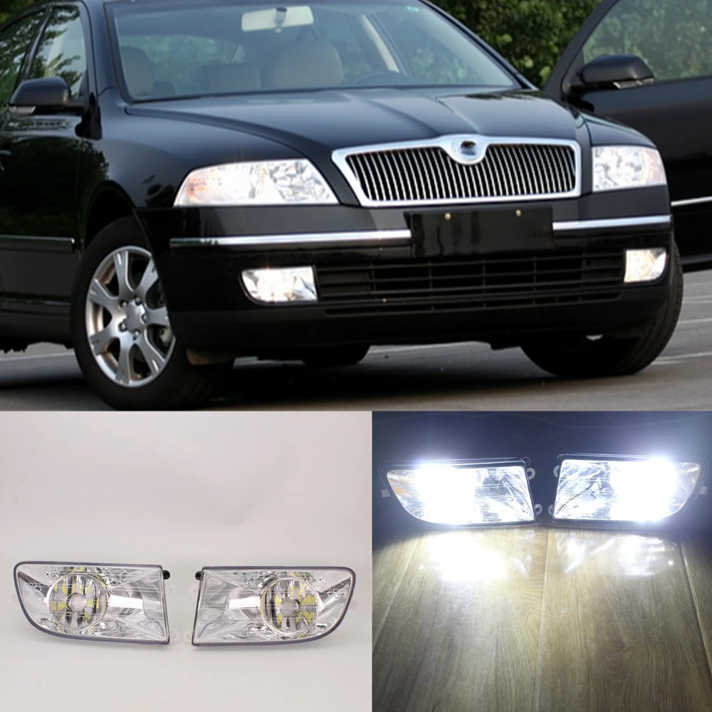 Światła samochodowe przednie LED światła przeciwmgielne z żarówkami do Skoda Octavia A5 MK2 Sedan Combi 2004 2005 2006 2007 2008 akcesoria samochodowe