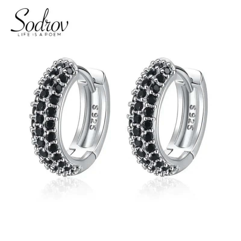 SODROV Black Zircon Hoop Earring Jewelry Classic Gothic Wholesale Women\'s Black  Accessories Earrings for Women