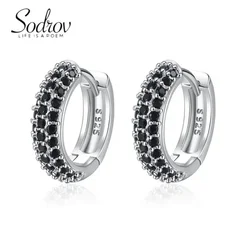 SODROV Black Zircon Hoop Earring Jewelry Classic Gothic Wholesale Women's Black  Accessories Earrings for Women