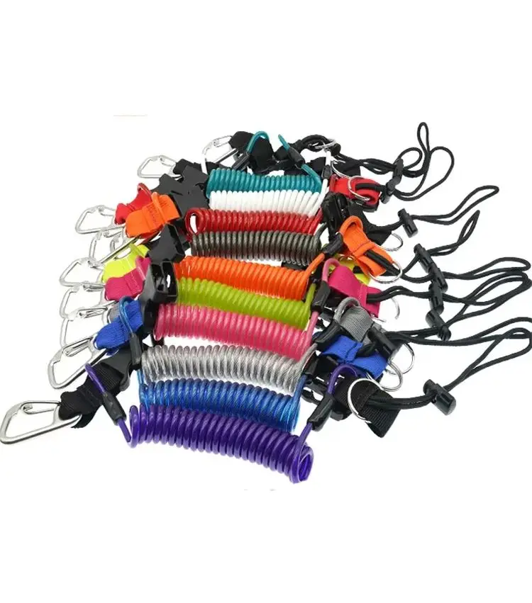 Scuba Diving 316 Anti-lost Spiral Spring Coil Camera Lanyard Safety Emergency Tool Rope Quick Release Spiral Lanyard&Clip Buckle