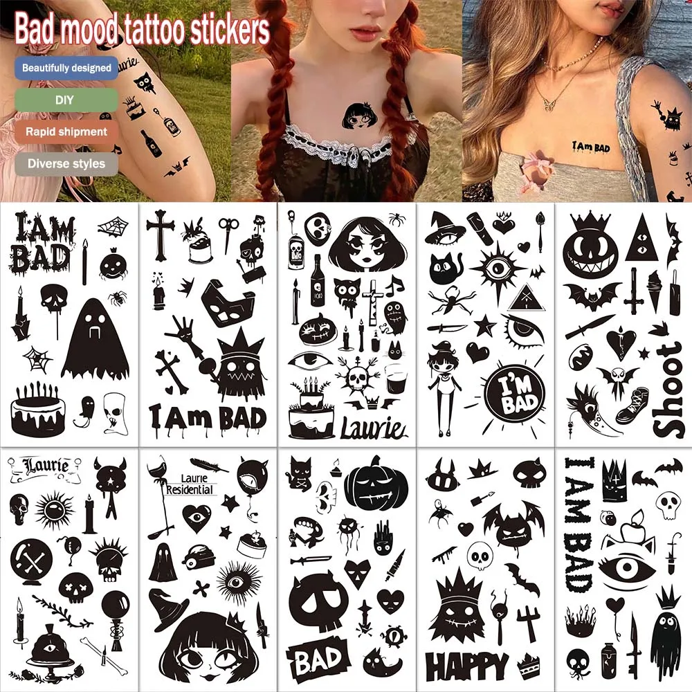 

10pcs/set Bad moods tattoo sticker Prom Party Body Decoration Disposable Tattoo Stickers Niche Art Patterns