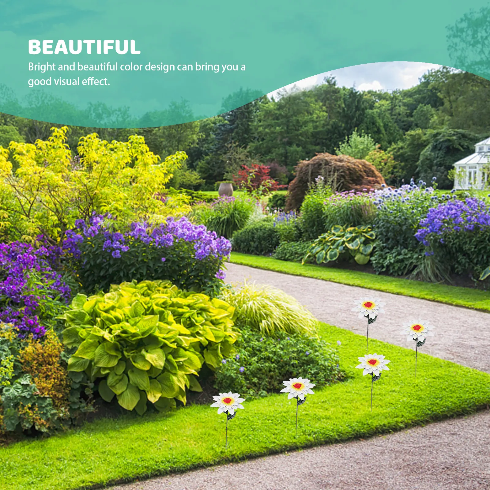 

Iron Art Flower Props Metal Decorative Stakes Lawn Ornament White Plant Gardening Outdoor Yard Display