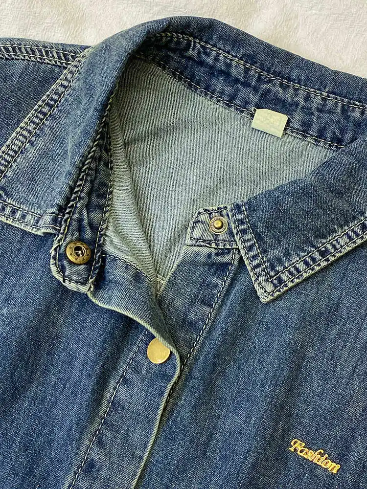 Neue Sommer frauen Denim Tops Einfarbig Lose rundhals Kurzen Ärmeln Große Größe Alle Spiel Einfache Pendeln Mantel