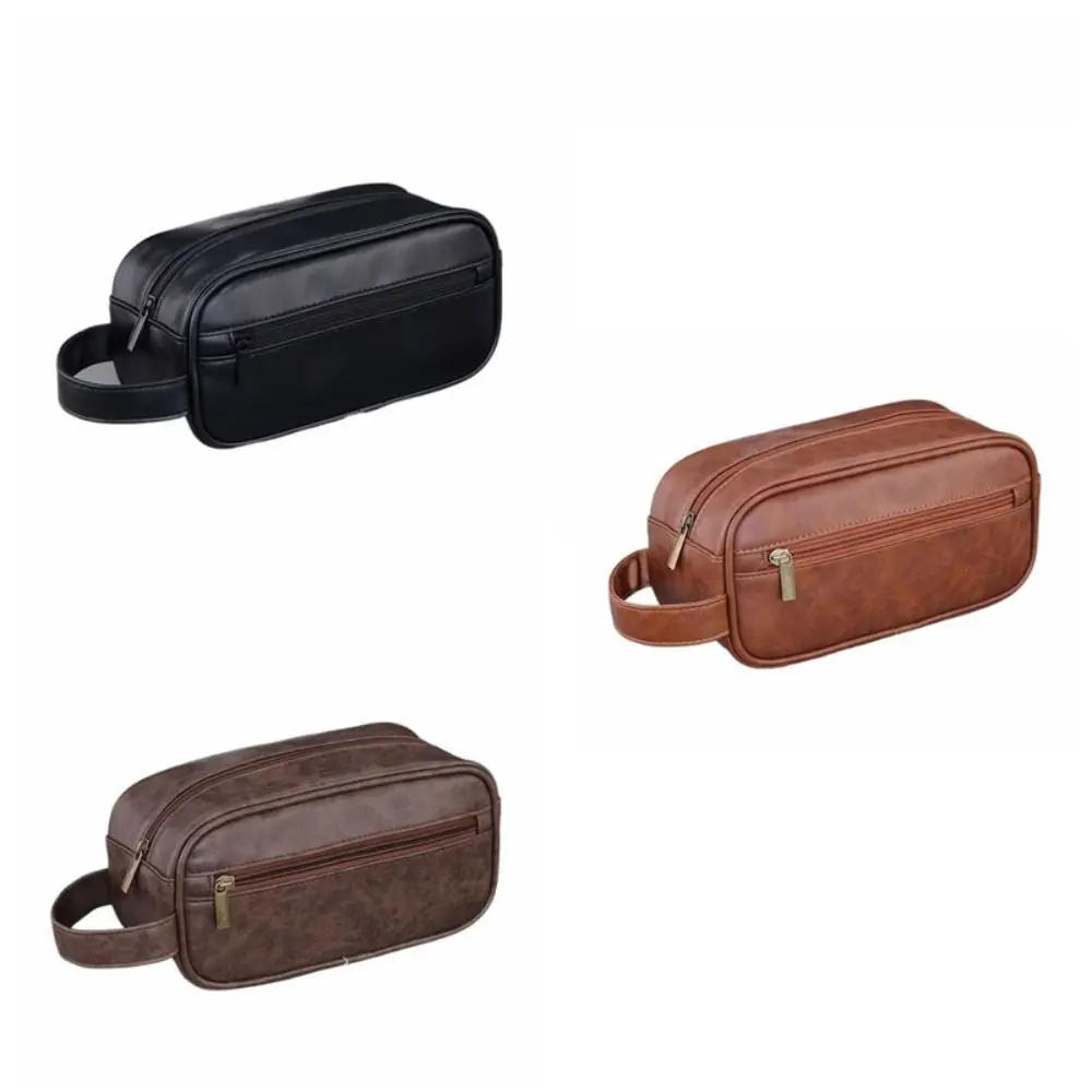 حقيبة غسيل جلدية للرجال متعددة الجيوب بسحاب سعة كبيرة حقيبة تخزين مستحضرات التجميل مقاومة للماء حقيبة مكياج محمولة للرحلات #6