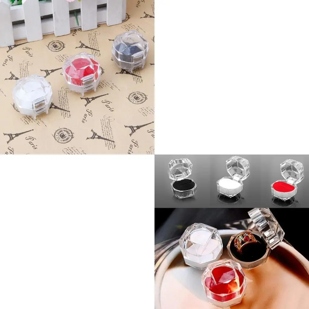 صندوق تخزين حلقات مثمنة صناديق حلقية أكريليك لإدراج حلقة مخملية 3 ألوان