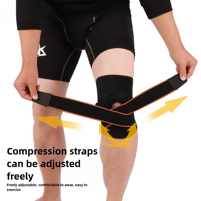 Sports Knee Brace with Breathable, Adjustable Straps, Compression Silicone Spring Support for Outdoor Activities