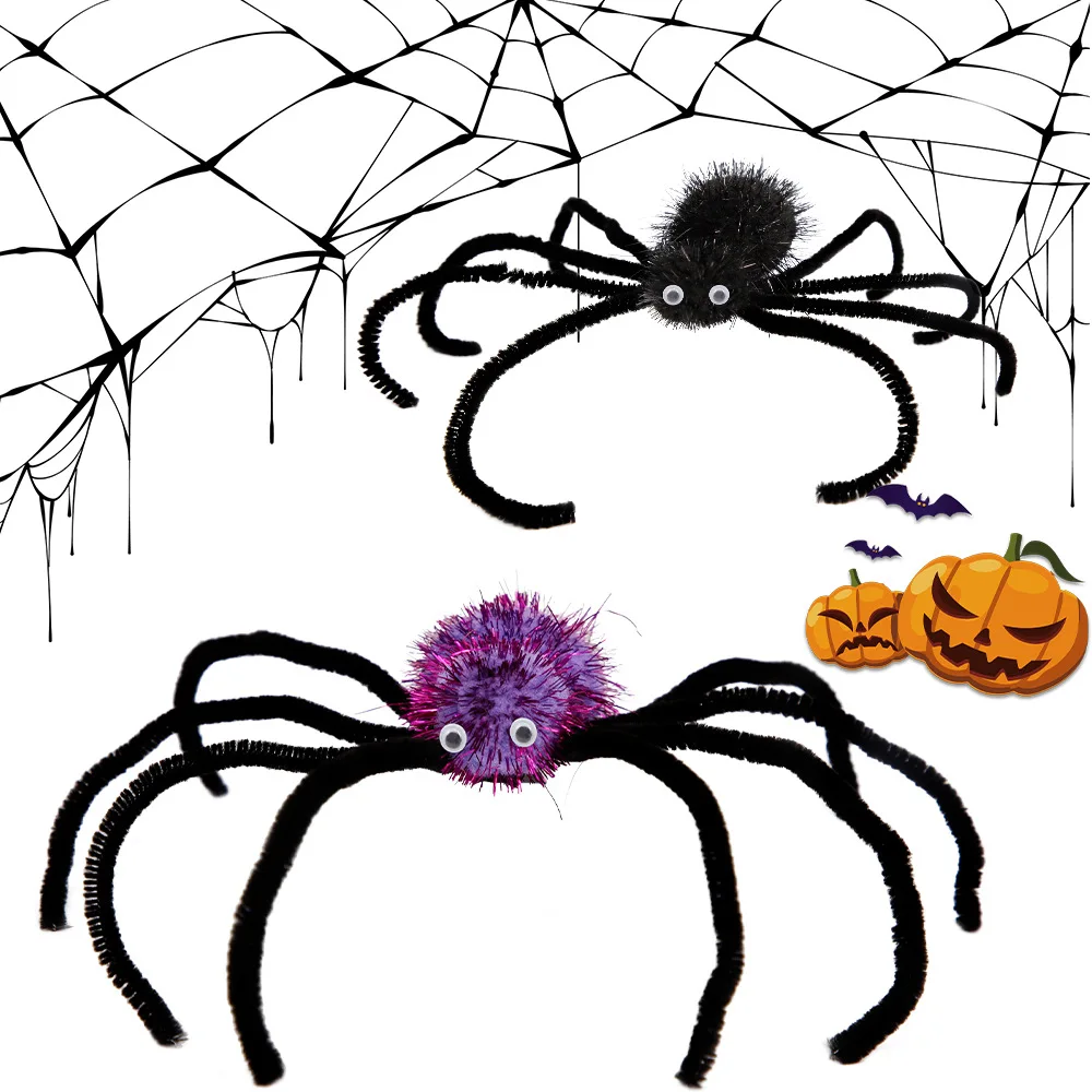 Halloween Creative Cartoon Black Plush Spider Hair Card Adult Children Halloween Costume Party Decoration Accessories