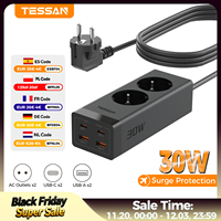 TESSAN 30W GaN Multiple Socket Power Strip with 2 Outlets 2 USB 2 Type C Surge Protection EU Plug with 2M/5M Extension Cord