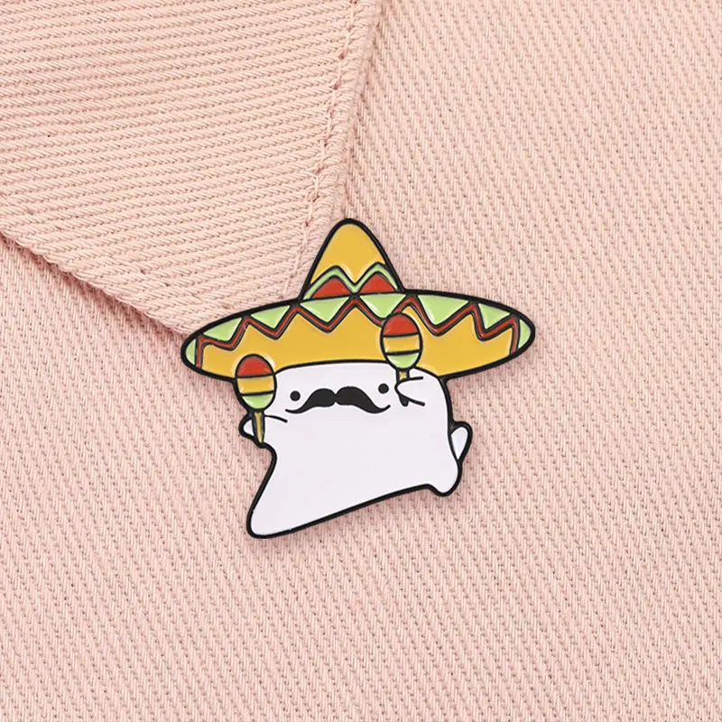 Mexikanische Fiesta Geister-Cartoon-Emaille-Anstecknadel – Niedlicher Festival-Geist mit Sombrero & Maracas Brosche für Rucksack, Jacke, Hut, Schmuck & Abzeichen – Detail 9