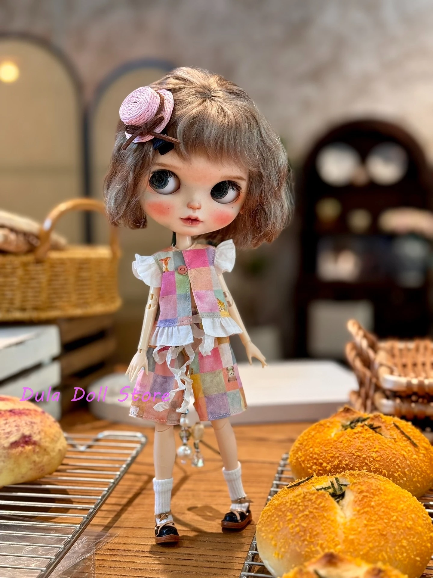 Dula Doll Clothes Dress Summer colorful checkered short sleeved shorts Blythe Qbaby ob24 ob22 Azone Licca ICY JerryB Bjd Doll