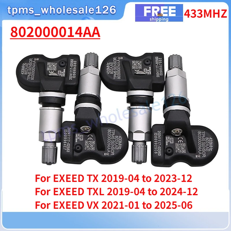 

802000014AA Датчик шин 4 шт. для EXEED TX TXL VX Lingyun Lanyue TPMS 433 МГц Система контроля давления в шинах