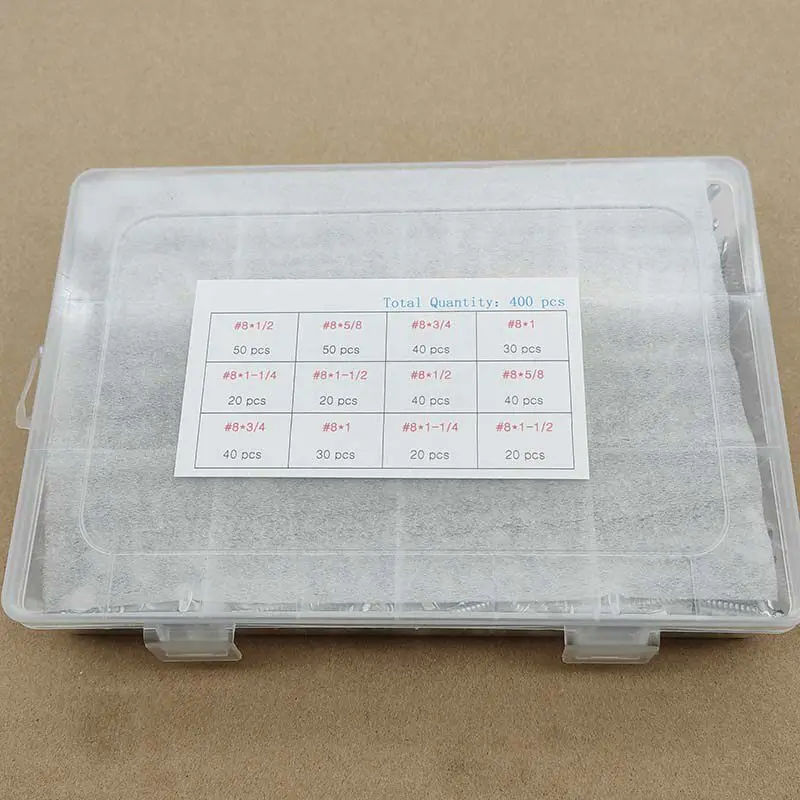 400pcs 410 Stainless Steel Cross Recessed Round Head Washer and Hex Washer Drill Point Self-Tapping Screws Set #8
