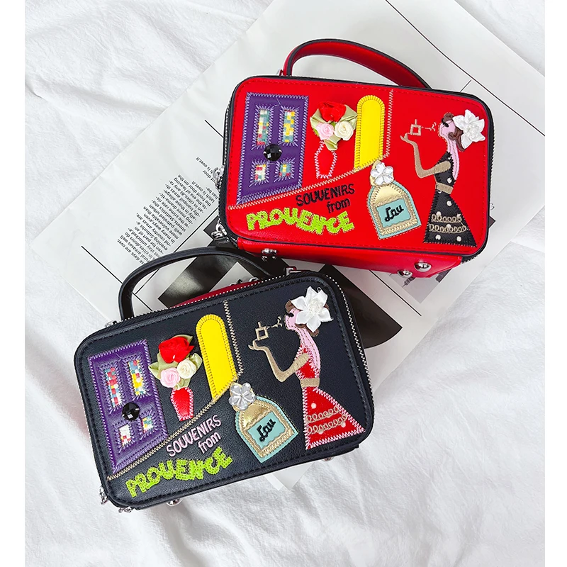 Cartoon Pattern Box Design Fashion Shoulder Bag Women Purses and Handbags Designer Leather Crossbody Bag Kawaii Messenger Bag