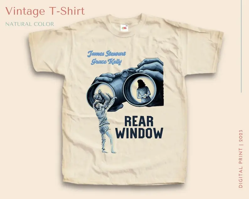 Vintage TShirt Rear Window NATURAL color Men Woman Unisex T-Shirt Digital Print Sizes S M L XL 2XL 3XL 4XL 5XL