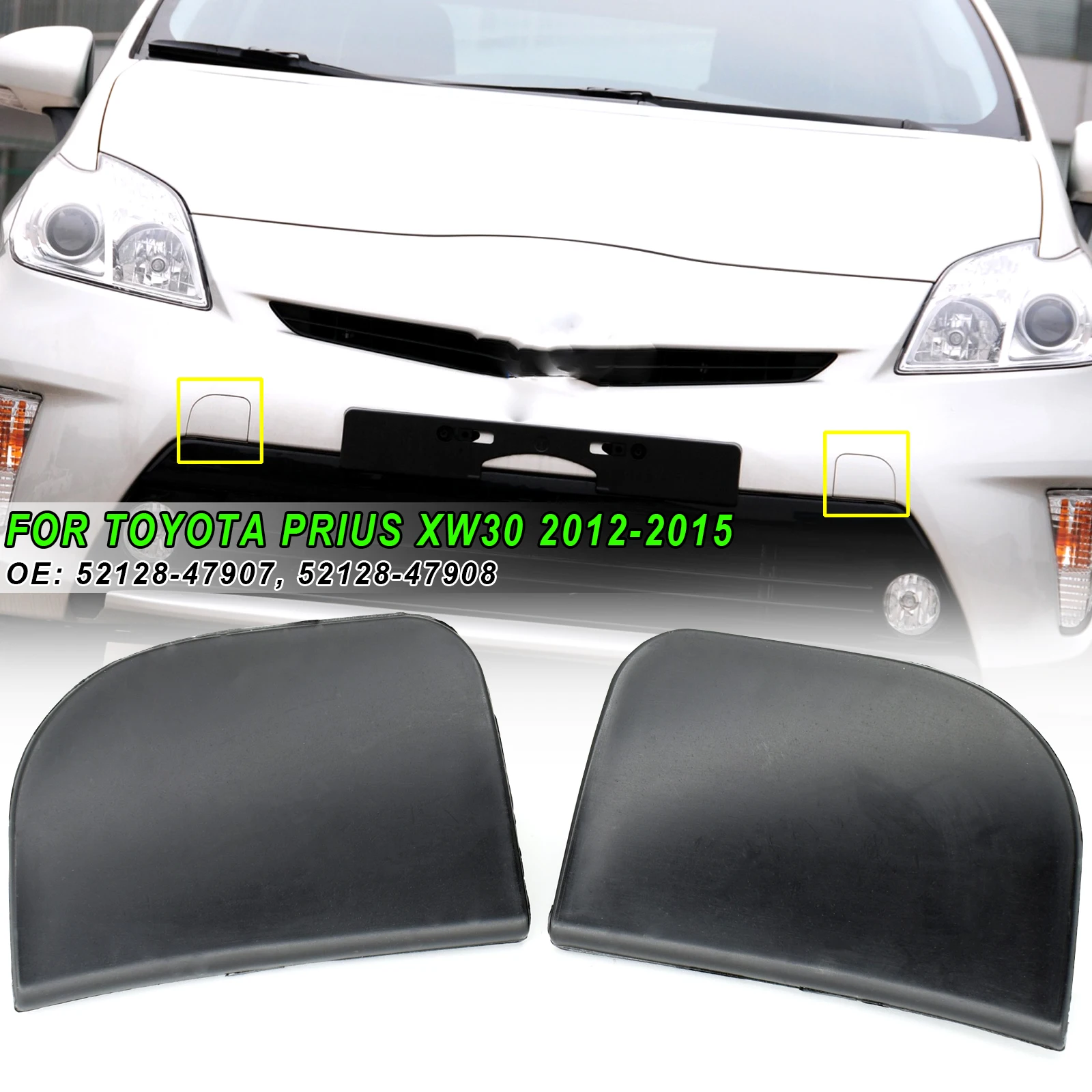 

2pcs For Toyota Prius 2012-2015 Car Tow Hook Eye Cover Towing Trailer Cap Unprimed Black Right Left Caps 52128-47907 52128-47908