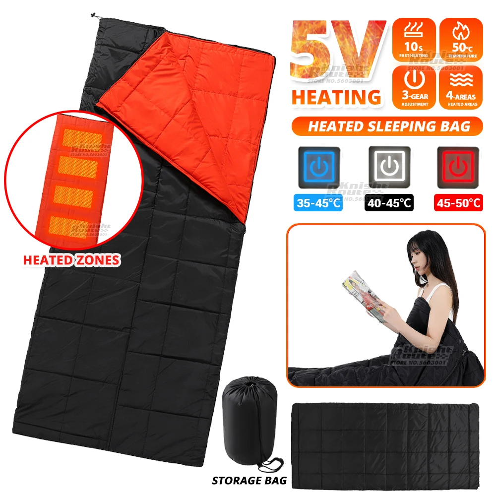 Winter Electric Heating Sleeping Bag Blanket USB Heating Warmth Camping Leisure Sleeping Bag Pads Camp Sleeping Tools