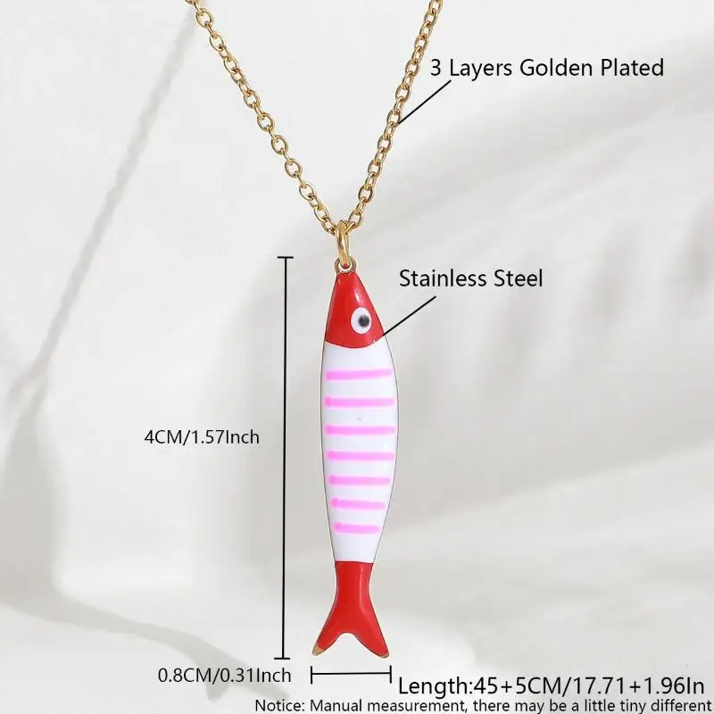 قلادة صيفية عصرية من الفولاذ المقاوم للصدأ للشاطئ مع قلادات على شكل سمكة لامعة للفتيات والنساء #6
