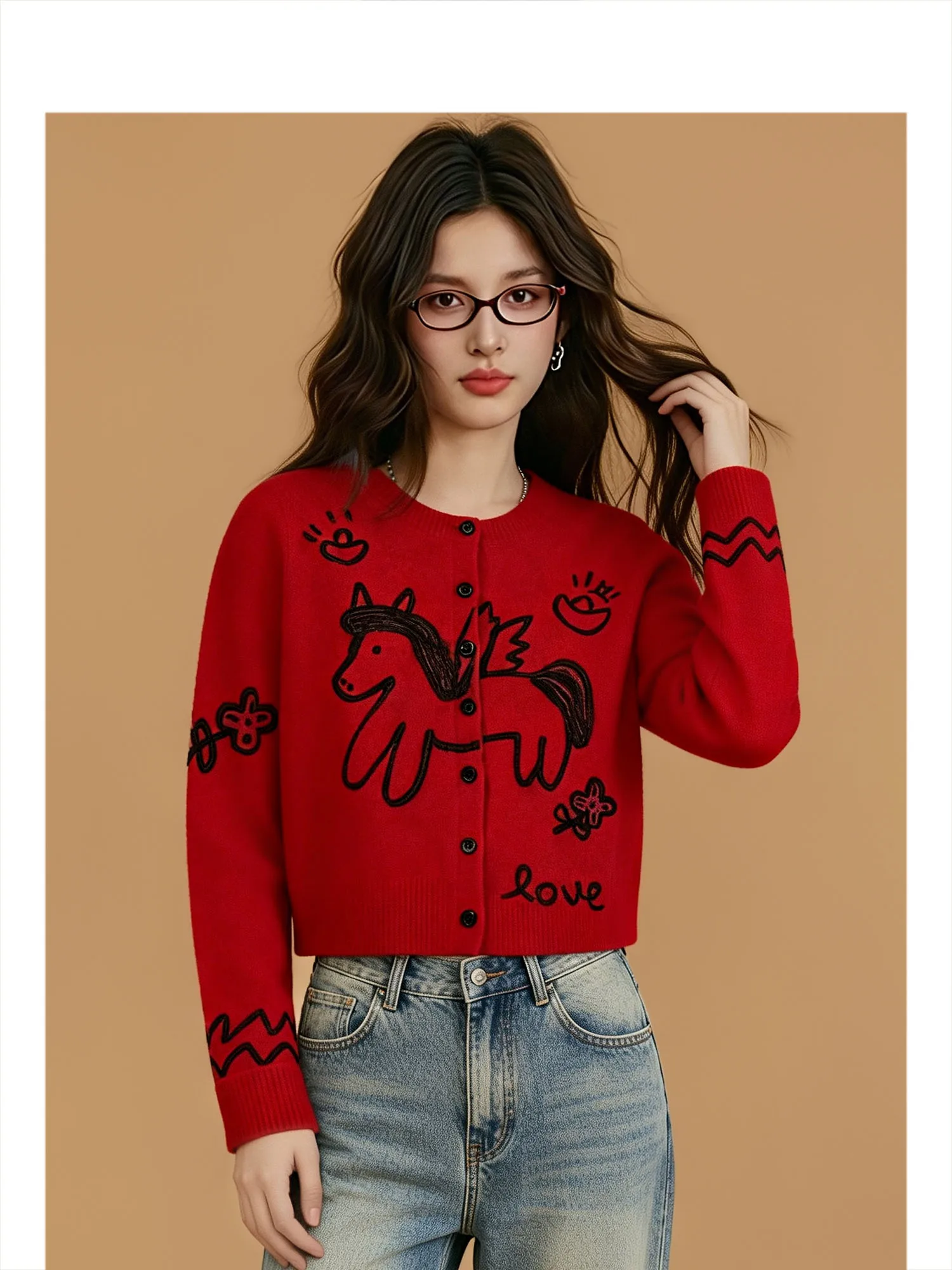 

Forever 2 Celebra Chinese New Year Year Women's Knitwear Festive Cartoon Design Long Sve round Ne Top