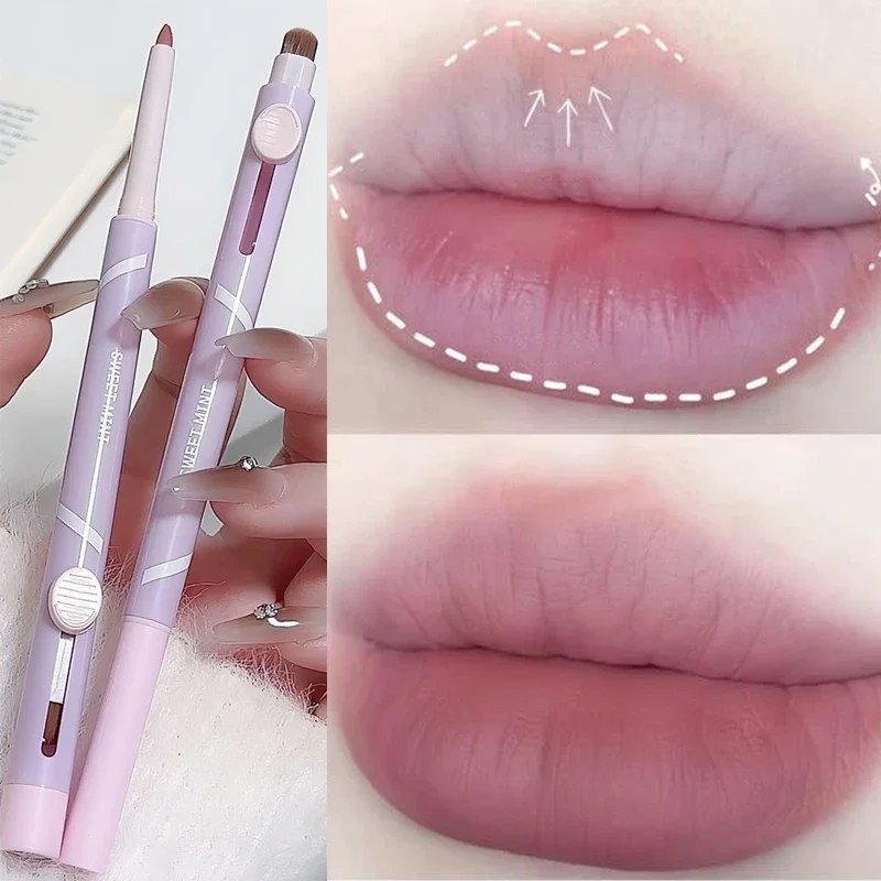 New Lip Pen Lip Liner Pen Matte Lipstick Pen Silver long lasting Lip Contouring matita antiaderente Lipliner trucco coreano con pennello