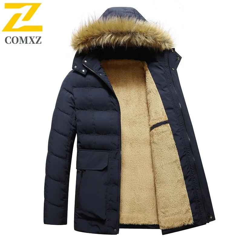 Men Detachable Hood Jacket Winter Thickened Cotton Padded Coat Waterproof Windproof Thermal Outerwear Cold Weather Streetwear