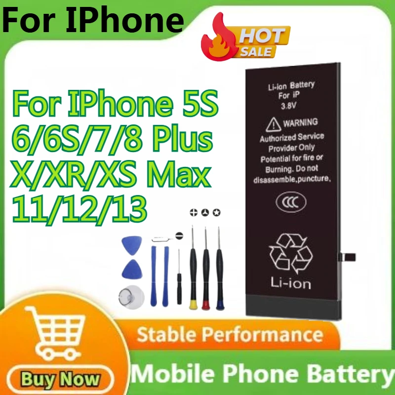 

Cycle Replacement Bateria for IPhone 5S 6 6S 7 8 Plus X XR XS Max 11 12 13 Mobile Phone Battery +Free Tools