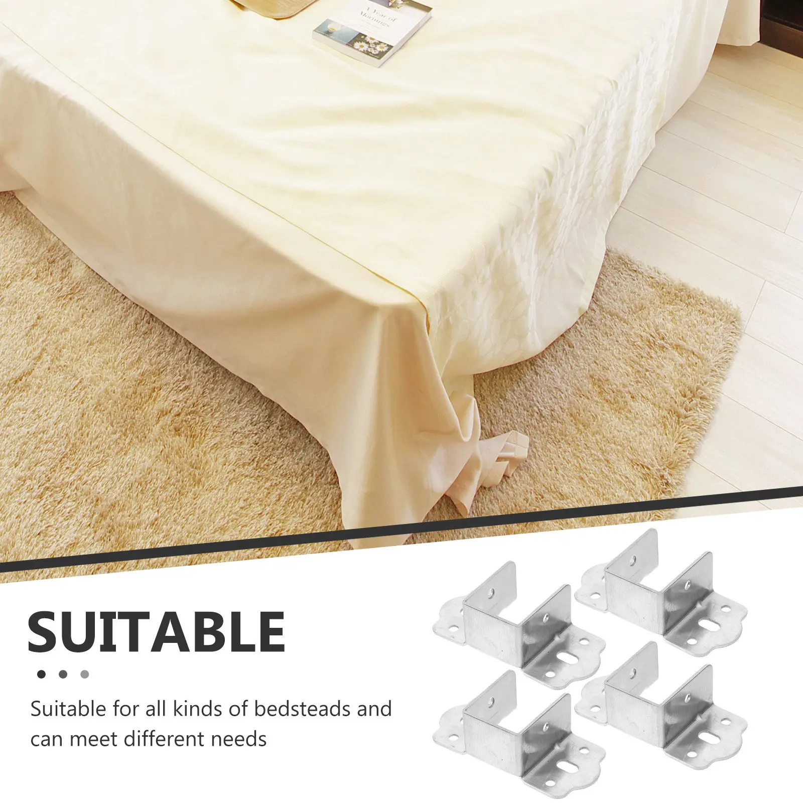4Pcs U Shaped Bed Frame Brackets Heavy Duty Steel Supporter for Bunk Bed Headboard Center Support Rail Fittings Hardware