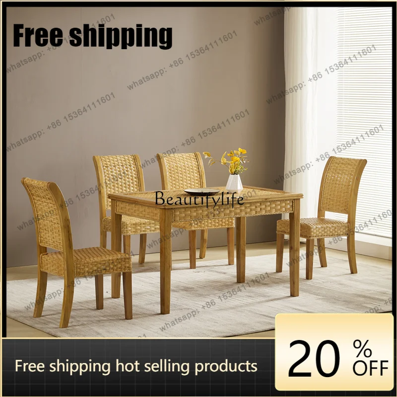 Customization Natural rattan dining table and chair combination hotel hotel rattan dining chair dining table