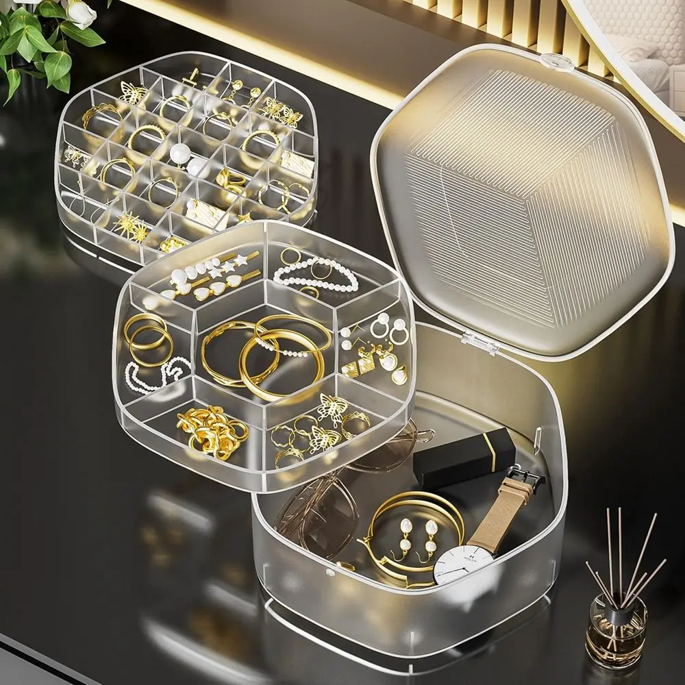 البلاستيك 3 طبقات صندوق مجوهرات شفاف سعة كبيرة القرط حلقة سوار صناديق الغبار واقية تخزين المجوهرات عرض حامل