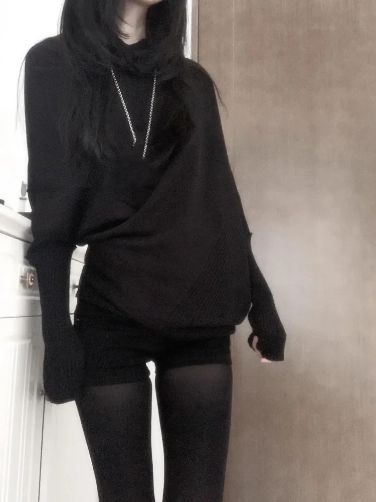 秋冬のゆったりスタイルニットシャツトップス サブカルチャー ルーズニットTシャツ Y2K カジュアル アメリカンセーター レディース ジャンパー ニットウェア