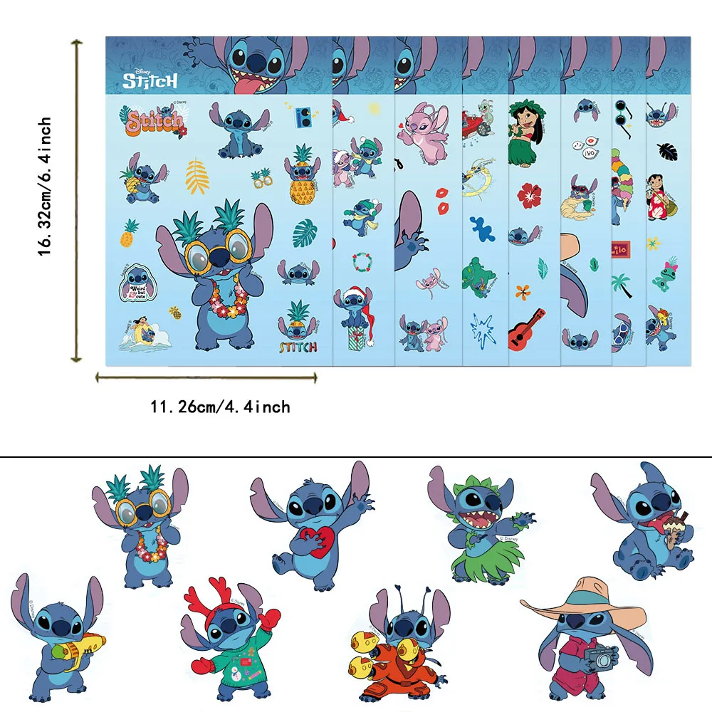 8sheets  Disney Stitch Sticker Cute Creative Phone Case Diy Laptop Water Cup Skateboard Pvc Waterproof Decorative Sticker