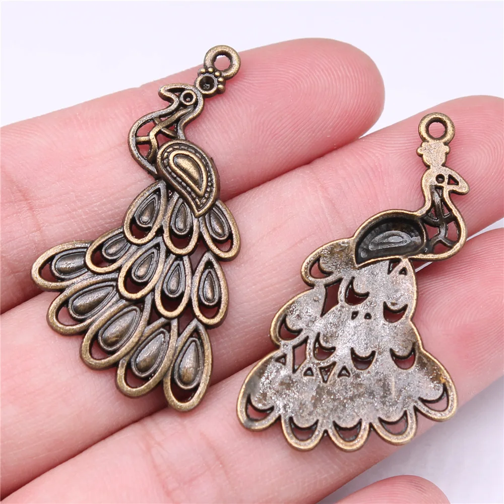 

3pcs 43x24mm 2 Colors Antique Silver Color Antique Bronze Color Peacock Charms Handmade Jewelry Making Accessories