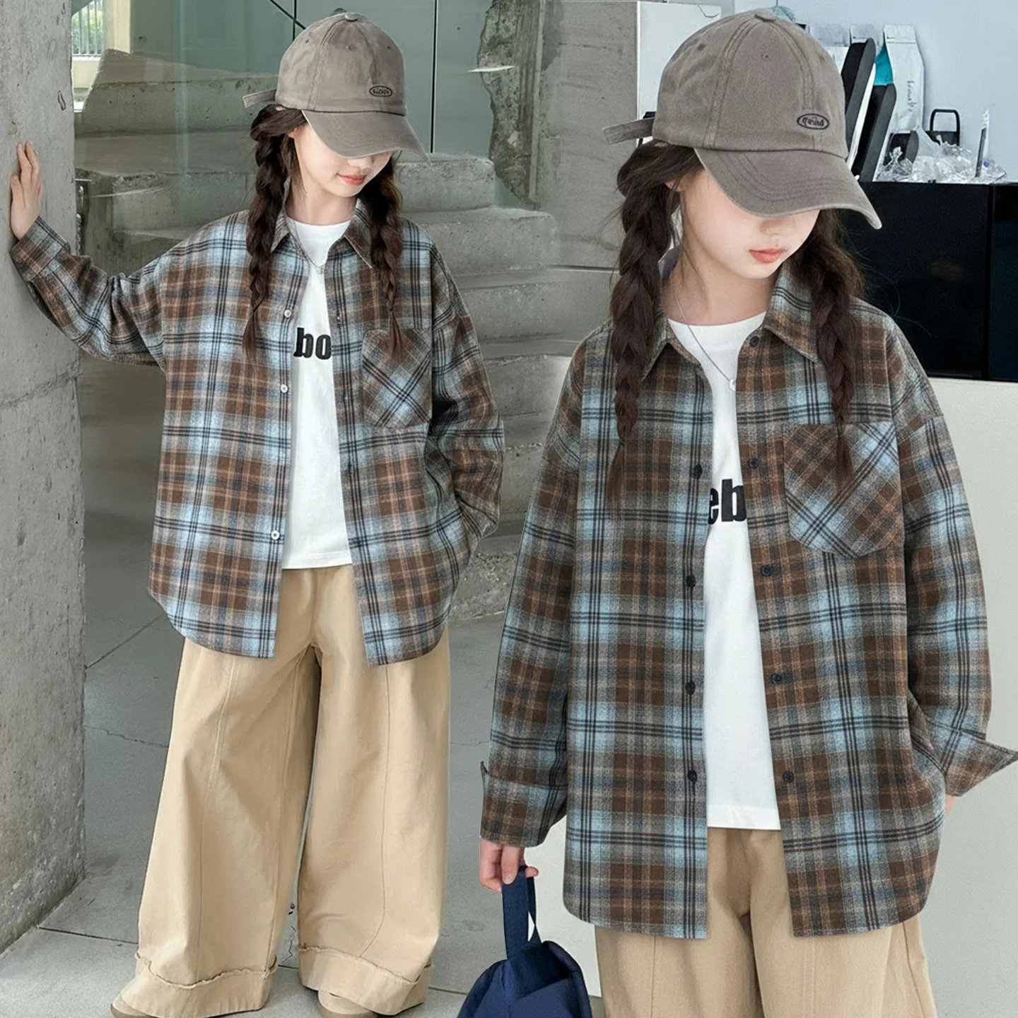 

Spring Autumn Children Cotton Plaid School Blouse for Girls Classic Design Long Sleeve Shirt Kids Loose Casual Clothing Tops